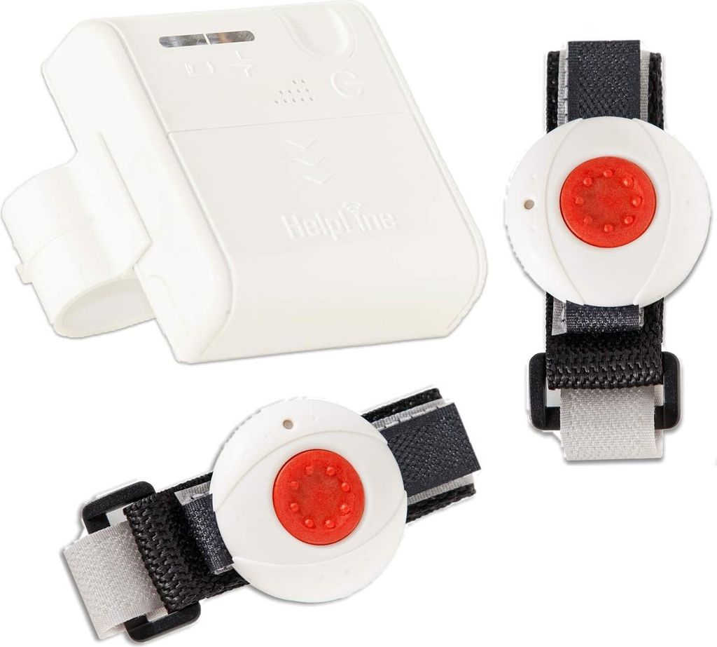 Helpline Mini für Zwei: Kleiner mobiler Hausnotruf mit 2x wasserdichtem Notrufarmband und Gürtel Clip für die häusliche Pflege; Notrufsystem mi...
