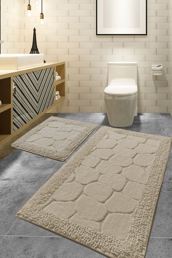Mijolnir, Stone - Beige, Badematten, Mehrfarbig, Baumwolle, 60 x 100 cm
