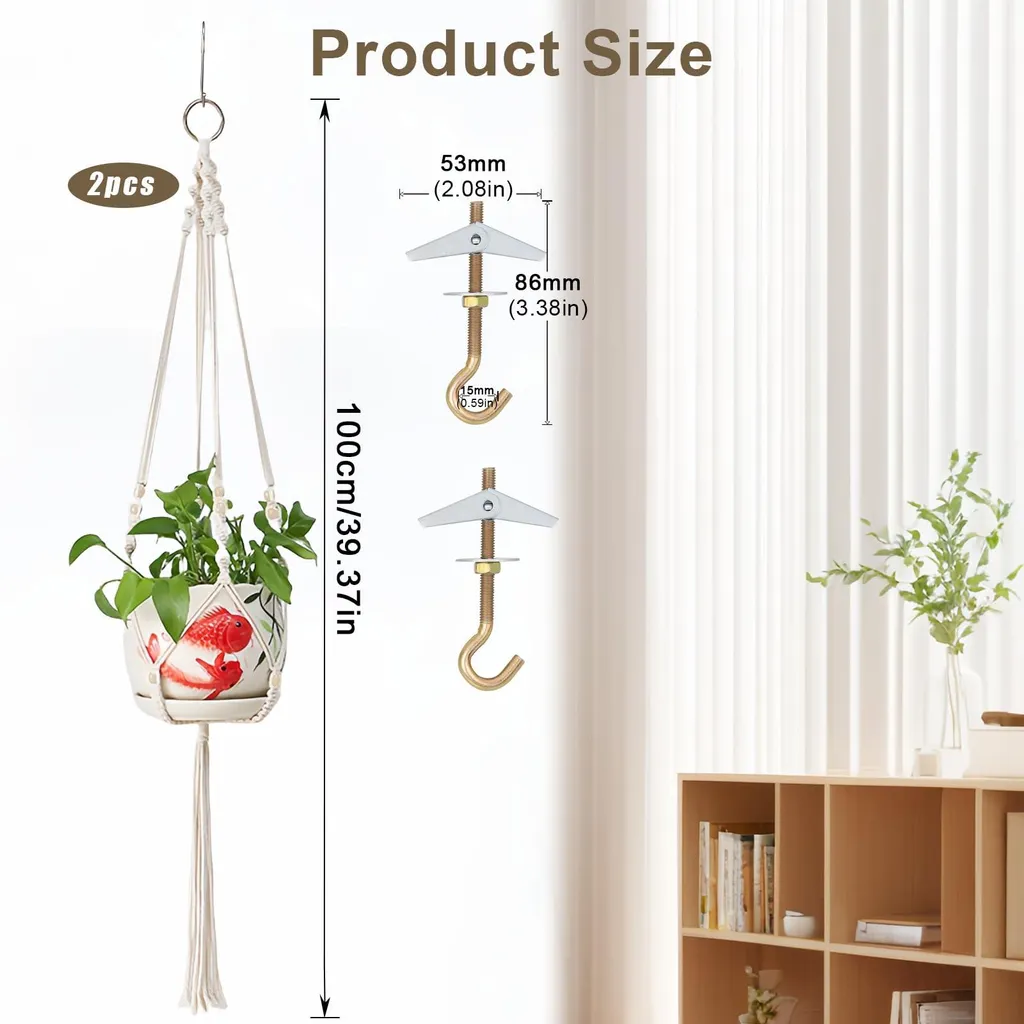 2 Suspensions Macramé Bohème - Support Plante Tressé Main avec Crochets