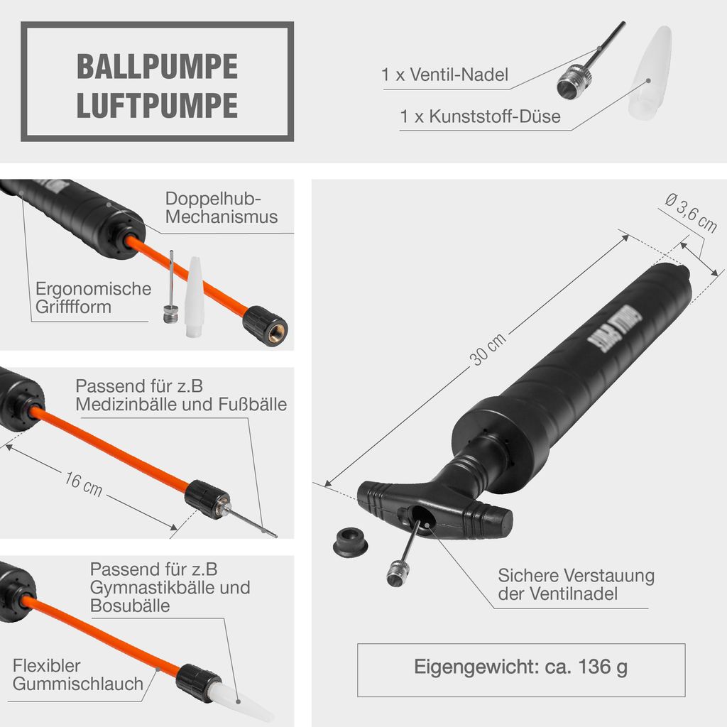 Ballpumpe Luftpumpe Fahrradpumpe mit flexiblem Schlauch 3 Nadeln 2 Düsen 