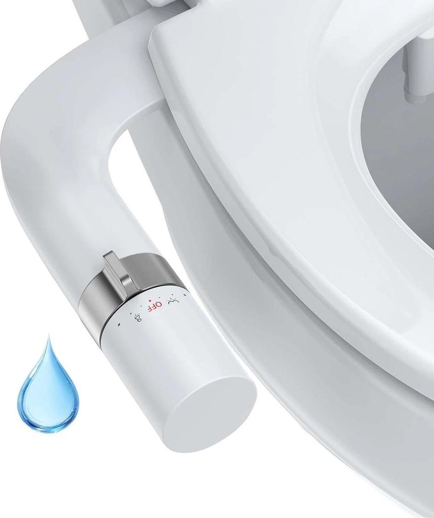 Schlanker Bidet-Toilettensitz - Nicht-elektrisch - Doppelte, einziehbare & selbstreinigende Düsen - Wasserdruck einstellbar - Horizontaler Strahl ...