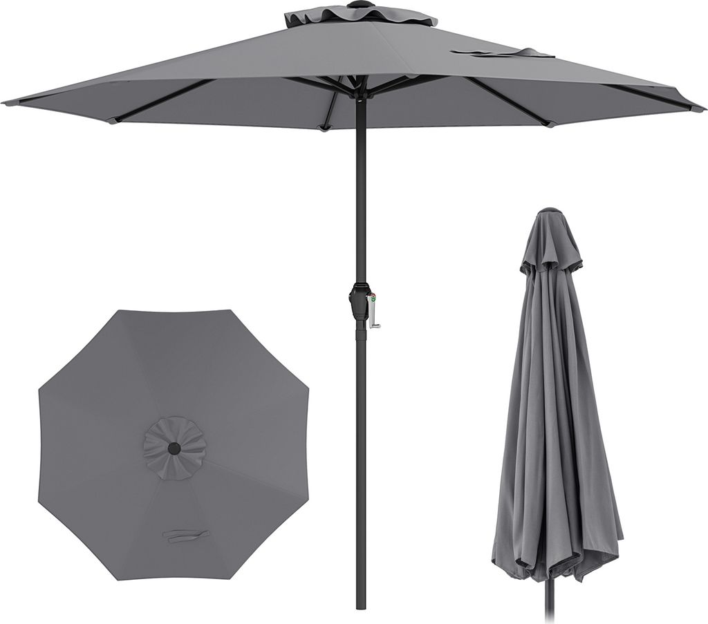 COSTWAY Sonnenschirm 250 cm, Gartenschirm mit Kurbel & 8 Rippen, Terrassenschirm, Balkonschirm, Marktschirm Anthrazit