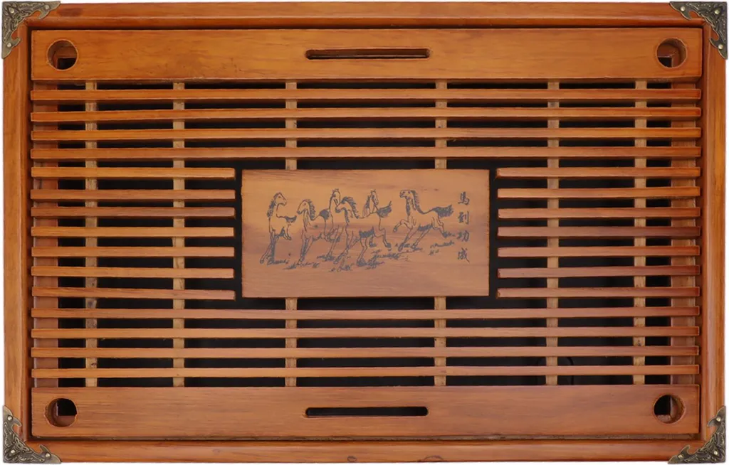 Plateau en bois orange pour thé avec tiroir, drainage, style chinois