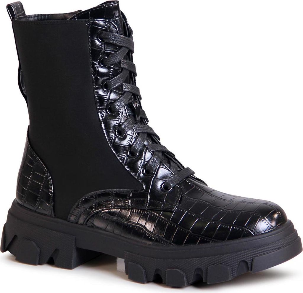 topschuhe24 2270 Damen Plateau Stiefeletten Worker Biker Boots, Farbe:Snake Black, Größe:40 EU