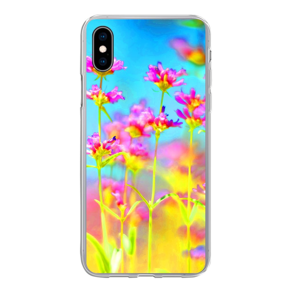 MuchoWow Handyhülle Schutzhülle Hülle für iPhone Xs Blumen - Kunst - Psychedelisch Silikon Softcase Handy Hülle - Handytasche