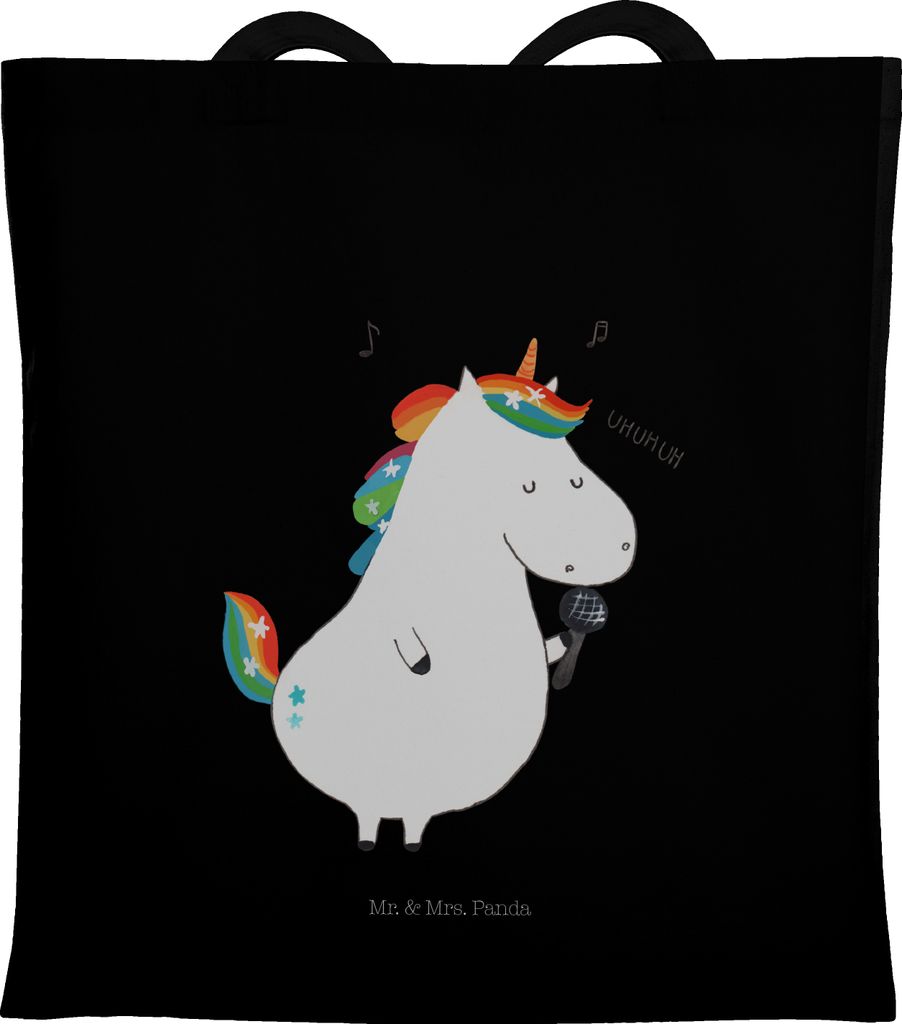 Mr. & Mrs. Panda Shopping Tasche Einhorn Sänger - Schwarz - Geschenk, Geburtstag, Büchertasche, Tote Bag, Unicorn, Einkaufstüte, Einhörner, Dis...
