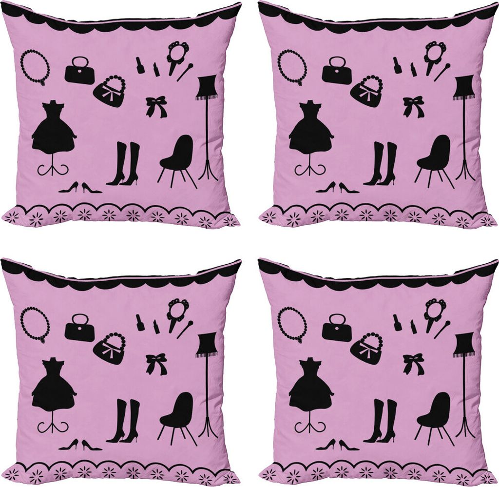 ABAKUHAUS Mode Kissenbezug Set (4 Stück), Boutique Shop-Elemente, Moderner Doppelseitiger Digitaldruck, 45 cm x 45 cm, Schwarz und Lila