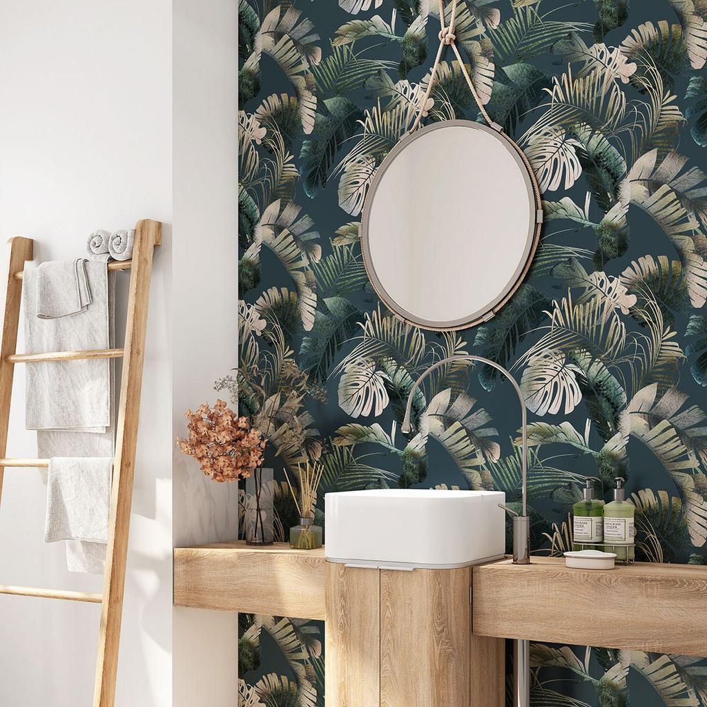 Klebefolie für Badezimmer - Lumaléa - Tropische Bl?tter - Klebefolie + MATTER Schutz - 55 x 55 cm
