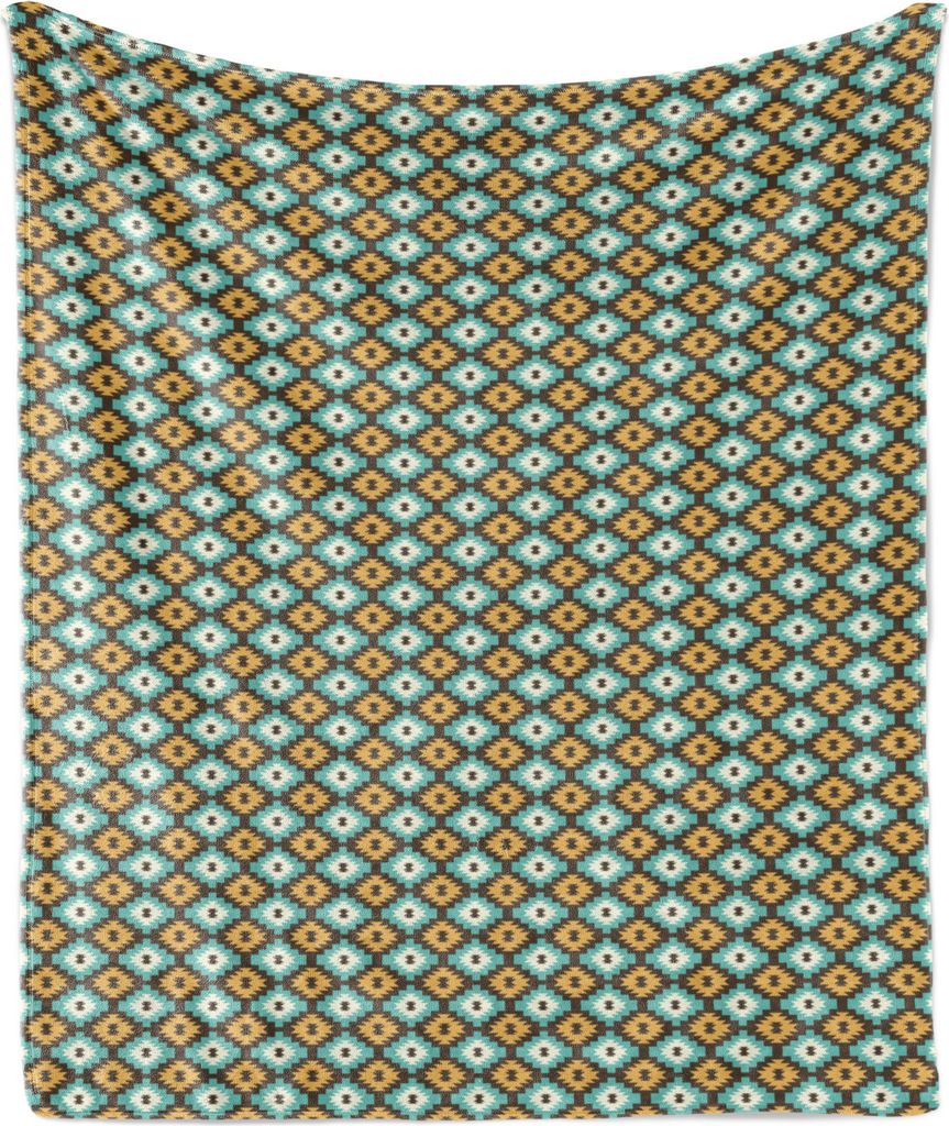 ABAKUHAUS Gelb und Braun Weich Flanell Fleece Decke, Ethnische Zusammensetzung der Aztec inspirierte Motive, 175 x 230 cm, Seafoam Sand Brown