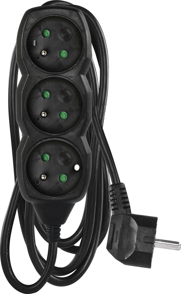EMOS Cavo di prolunga 2 m / 3 prese / nero / PVC / 1 mm2, Immagine del prodotto 
