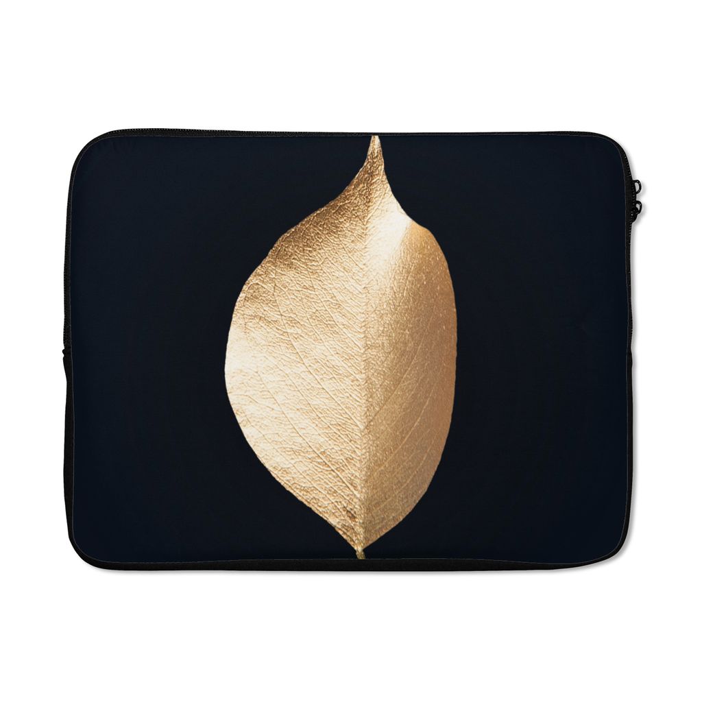 MuchoWow Laptop Hülle 17 Zoll Laptoptasche Blätter - Gold - Schwarz - Pflanzen - Luxus - Zipper - Schutzabdeckung