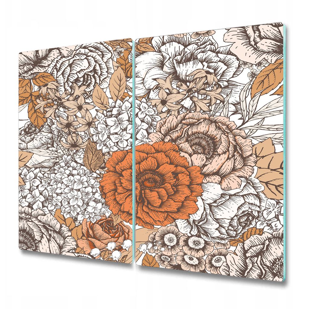 Küchenschneidebrett - Glasschneidebrett - Herdabdeckung - 2x 30x52 cm - Orange Rosen