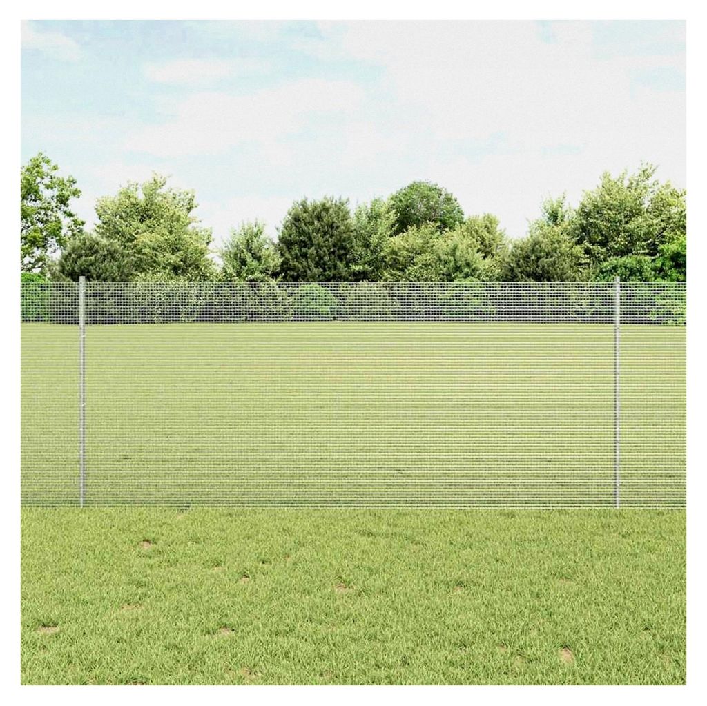 Schweißdrahtzaun mit 22 U-Pfosten Silber 1x25 m Stahl, Mobiler Zaun für Garten, Hof, Hühner- und Kaninchengehege