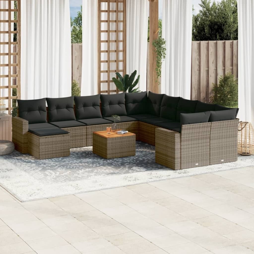 Design 12-tlg. Garten-Sofagarnitur mit Kissen Grau Poly Rattan, Gartensofas 2024 Neu