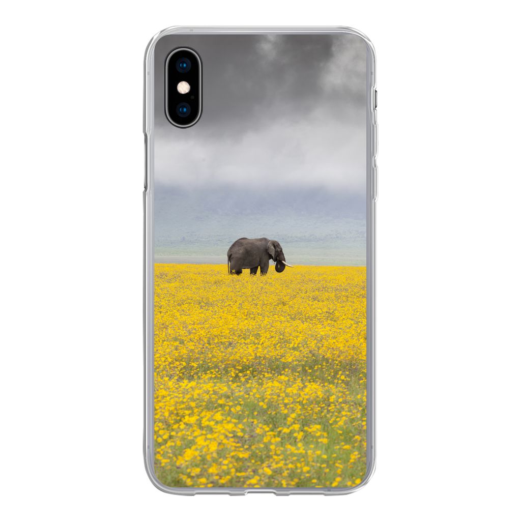 MuchoWow Handyhülle Schutzhülle Hülle für iPhone Xs Elefant - Blumen - Natur - Gelb - Tiere Silikon Softcase Handy Hülle - Handytasche