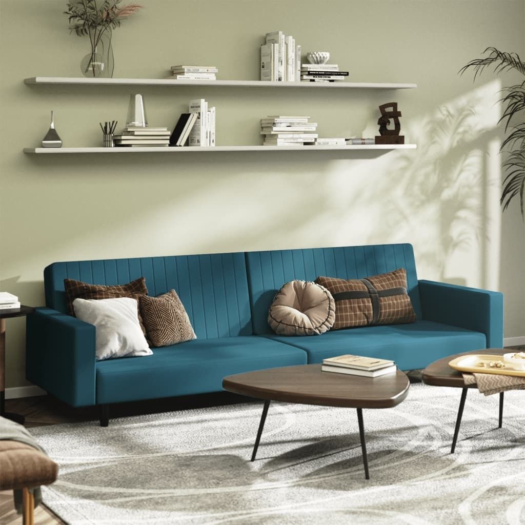 Design Schlafsofa 2-Sitzer Blau Samt, Schlafsofas 2024 Neu