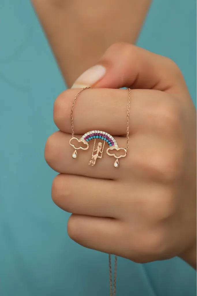 Collier argent 925 arc-en-ciel balançoire : idée cadeau bijou femme