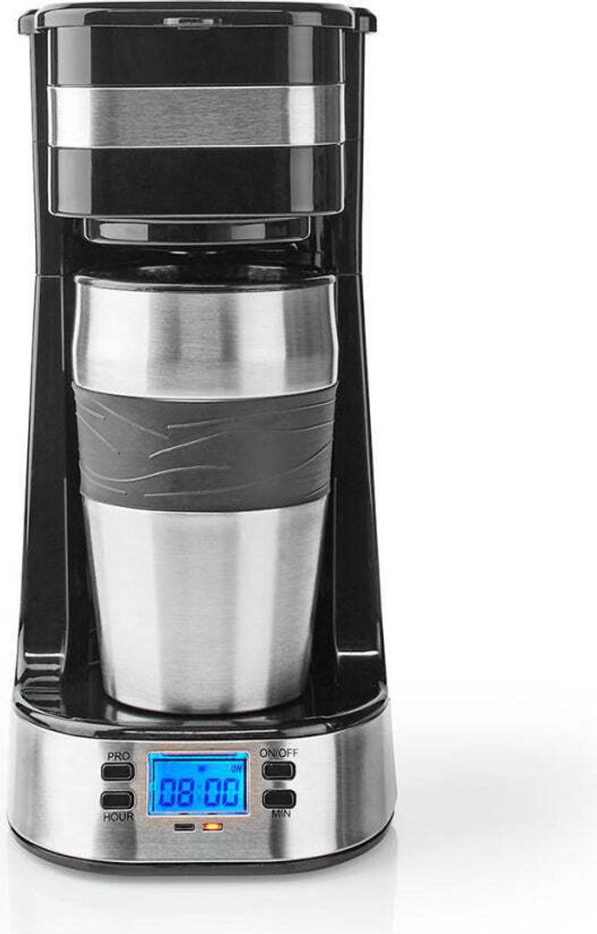 Nedis, Kaffeemaschine 750W mit Reisebecher 0,4L LCD-Display, Silber