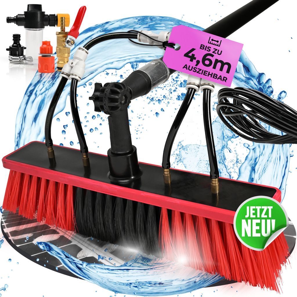 ATHELON Teleskop Waschbürste zur Solar- & Fensterreinigung [ausziehbar bis 4,6 Meter] - Fensterputzer-Set mit Teleskopstange & Wasseranschluss [...