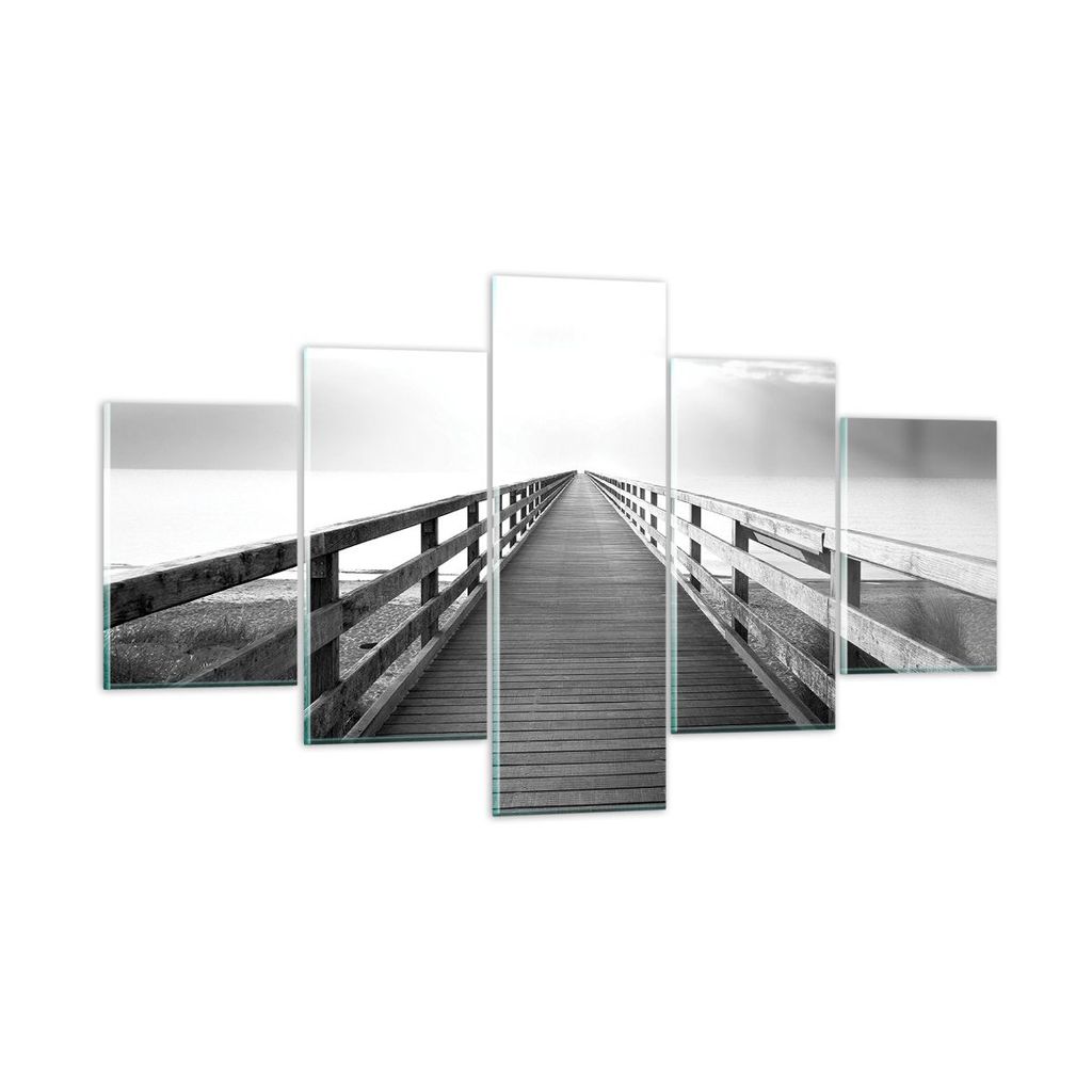 Bilder auf glas - 5 Teile - Pier Perspektive Schwarzweiß - 125x70cm - Glasbilder - Wandbilder - Bilder - Wanddekoration aus Glas - Glas Bilder - W...
