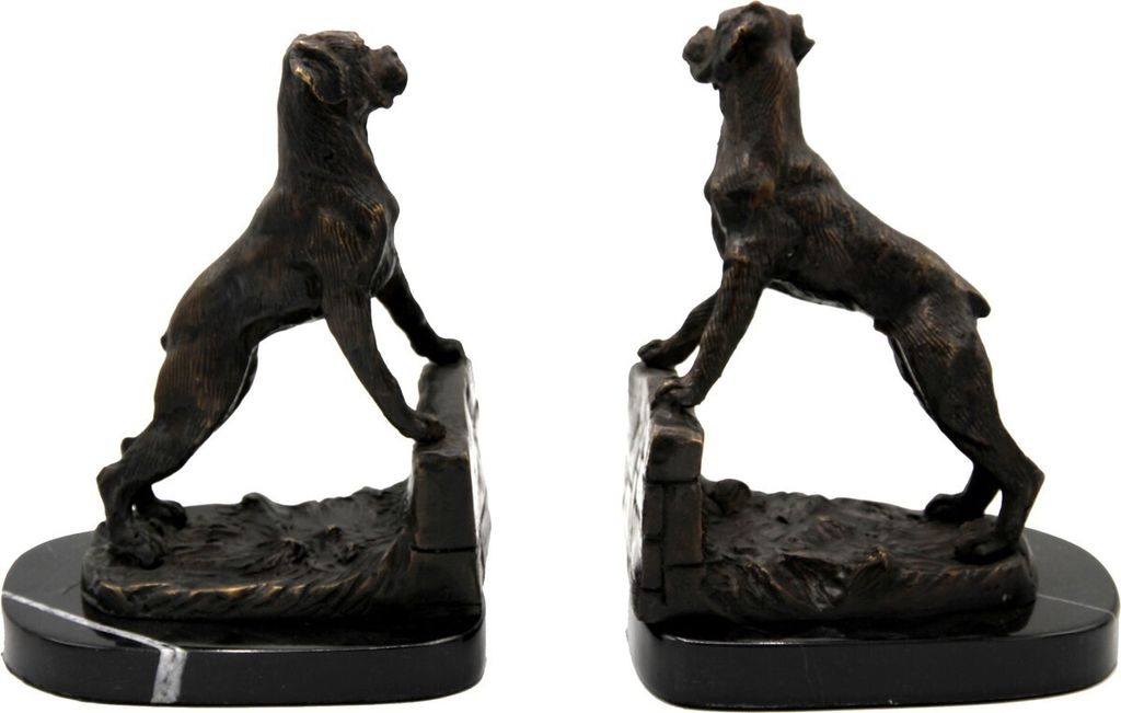 Casa Padrino Luxus Buchstützen Set Hunde Bronze auf schwarzem Marmor Sockel - Luxus Deko