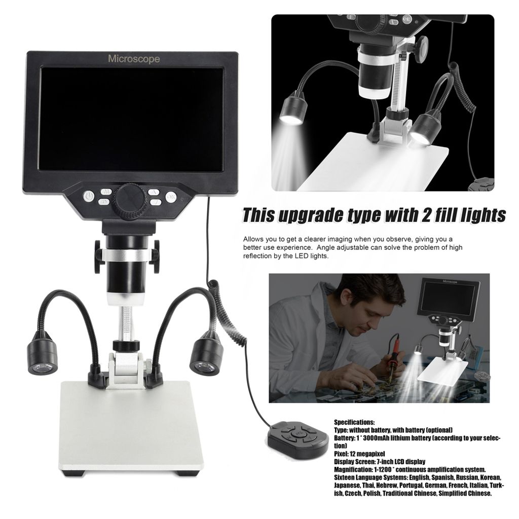 B1200 digitální mikroskop, 7" LCD displej, 12 MP, 1-1200x Obrázek produktu 8