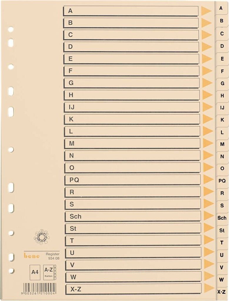 bene Ordnerregister DIN A4 Vollformat A-Z chamois 24-teilig, 1 Satz