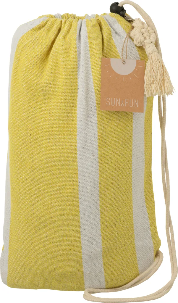 Hamac à rayures J-Line en coton et polyester jaune clair et blanc - 2