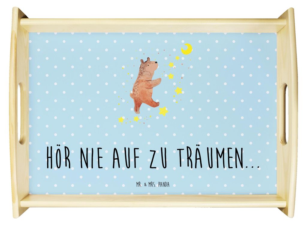 Mr. & Mrs. Panda Serviertablett Bär Träume - Blau Pastell - Geschenk, Traumdeutung, Traum, Teddy, Träumen, Servier Tablett, holz, Deko, Dekotablett