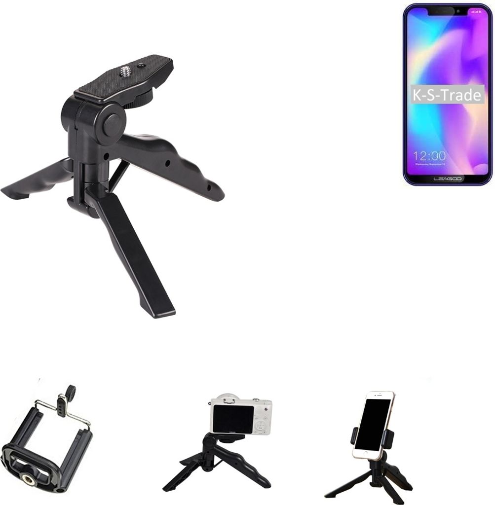K-S-Trade Stativ Tisch-Ständer Dreibein Handy-Stativ Ständer kompatibel mit Leagoo S9 Mini-Stativ Smartphone Tripod Handy-Stativ aus Plastik schwarz
