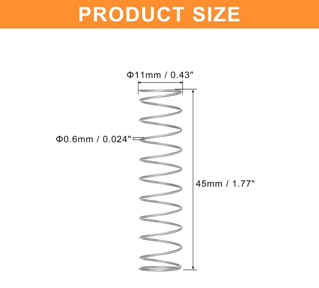 5 Stš¹ck Druckfeder, 0.6 x 11 x 45 mm Druckfedern Feder Federn Zugfeder Zugfedern Spring Spiralfeder Spiralfedern Sprungfeder Stahlfeder 304 Edel...