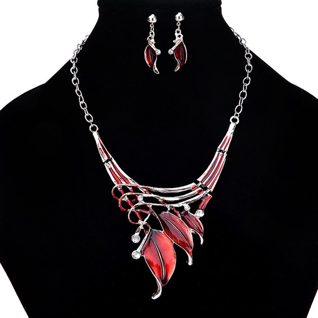 1 Set baumelnde Ohrringe, öltropfende, mehrschichtige, gekreuzte Strass-Emaille-Blatt-Statement-Halsketten-Set, Modeschmuck