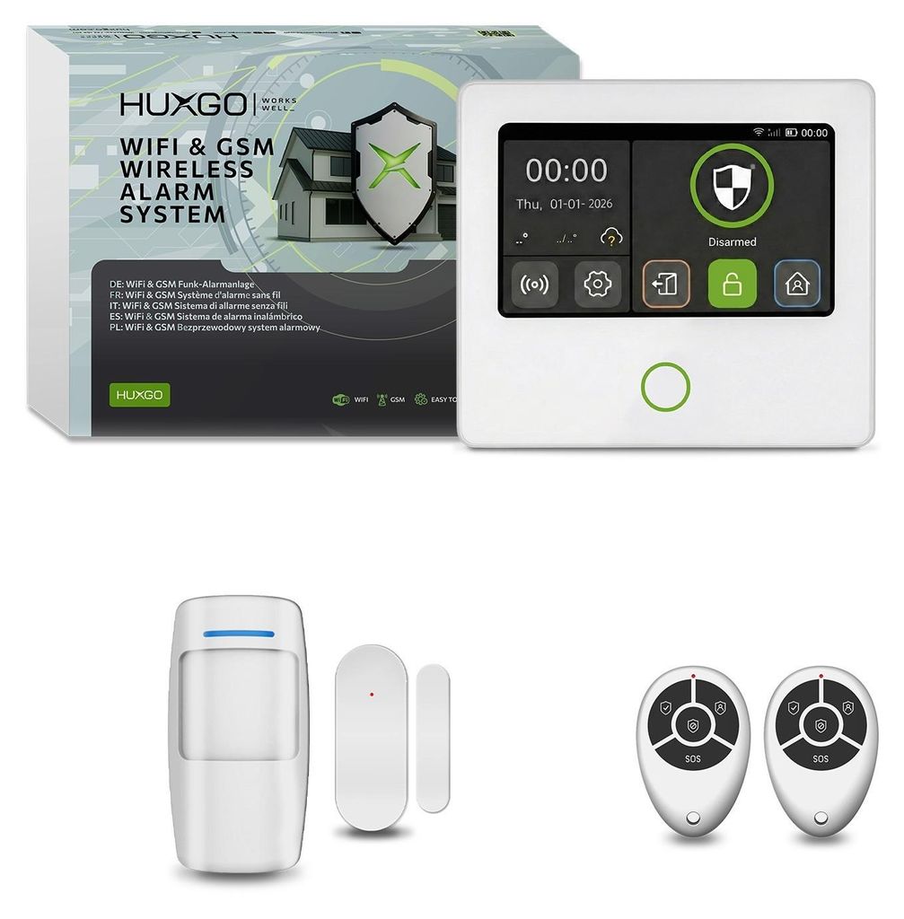 HUXGO Alarmanlage WLAN GSM 4G Set 1x Bewegungsmelder, 1x Türsensor App HXA502