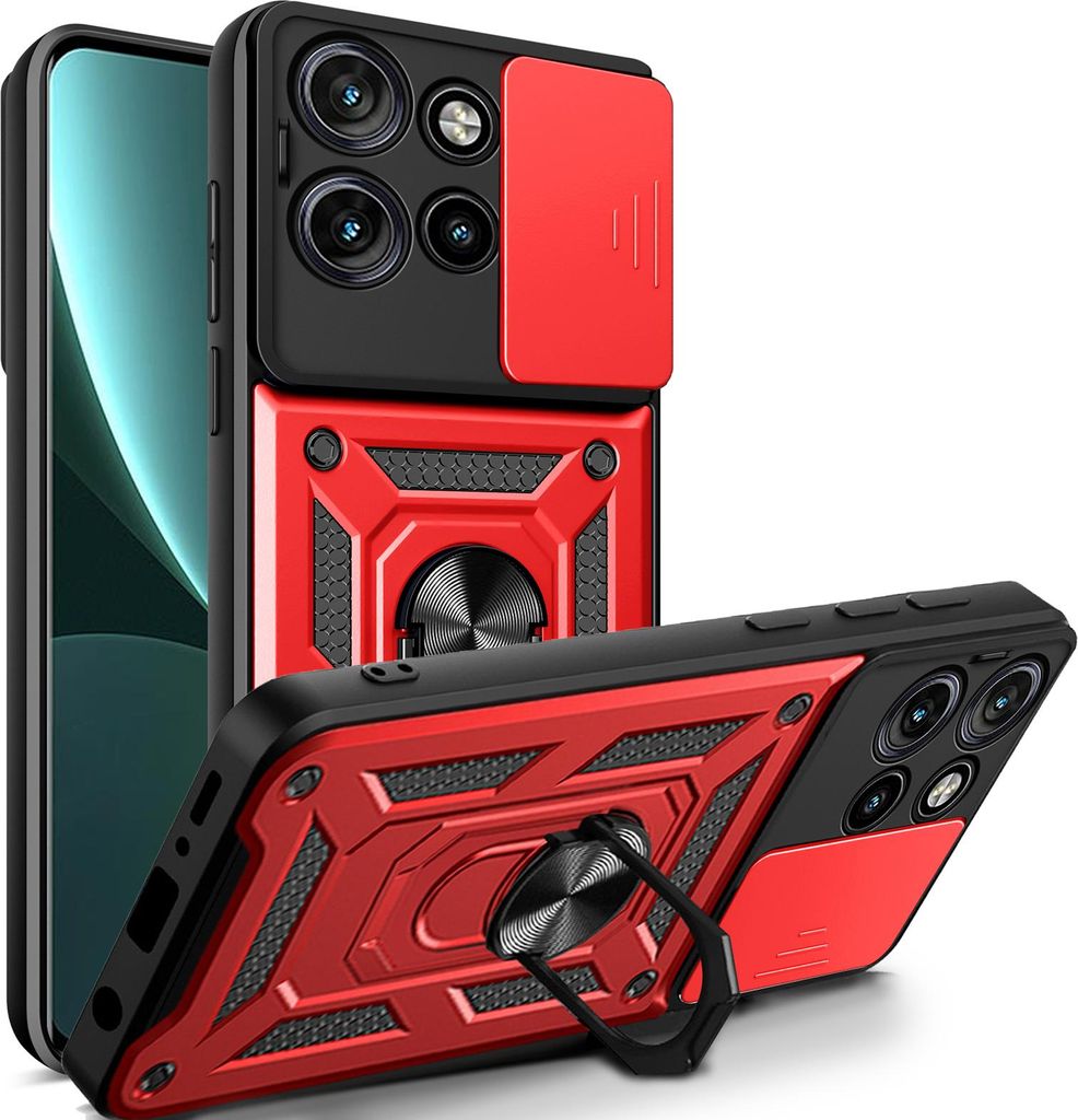 Outdoor Panzer Hülle für Motorola Edge 50 Neo Handyhülle mit Kameraschutz Ringhalter Rot