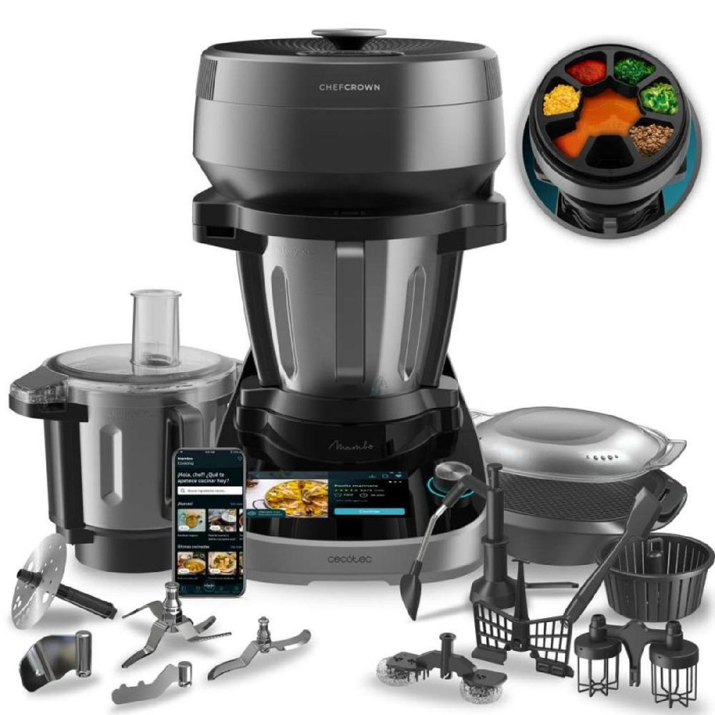 Multifunktionale Küchenmaschine mit Lebensmittelspender.