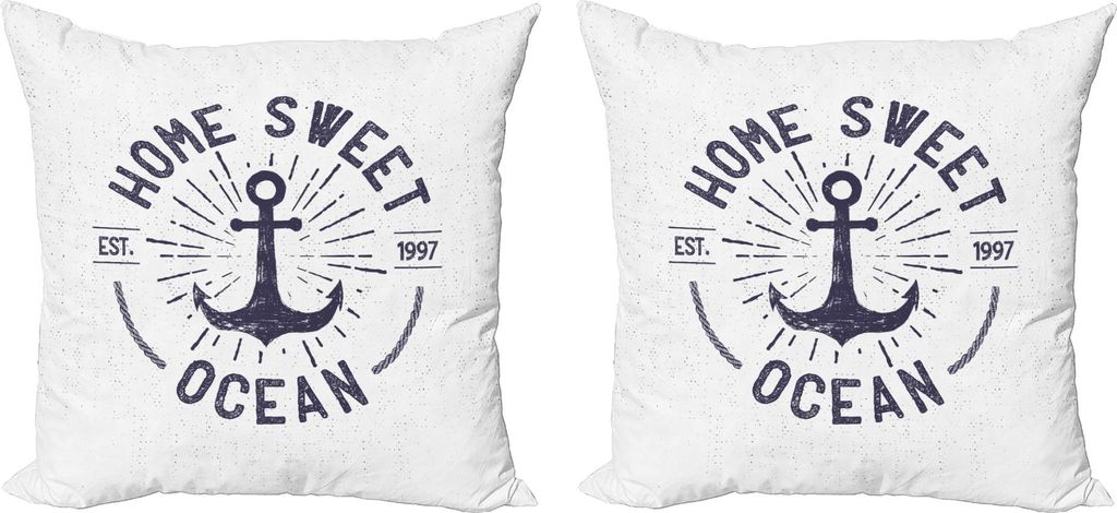 ABAKUHAUS Anker Kissenbezug Set (2Stück), Grunge Stil Ozean Inspiriertes Muster mit Beschriftung Nautisches Thema Design, 50 x 50 cm, Marineblau W...