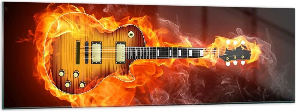 Bilder auf glas - Feuer Gitarre Instrument - 160x50cm - Glasbilder - Wandbilder - Kunstdruck - zum Aufhängen bereit - Wanddekoration aus Glas - Gl...