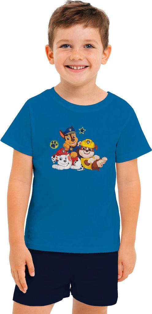 Paw Patrol Schlafanzug für Jungen Kinder Pyjama Set Kurzarm Oberteil mit Hose Blau 122-128