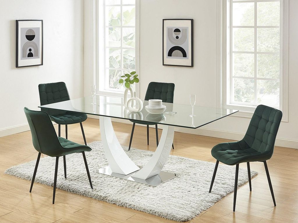 Satz von 6 gesteppten Stühlen - Velours und schwarzes Metall - Grün - OLLUA