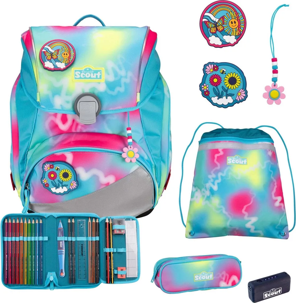 Scout Alpha Safety Light Happy Rainbow Set 4 pièces - Cartable Turquoise