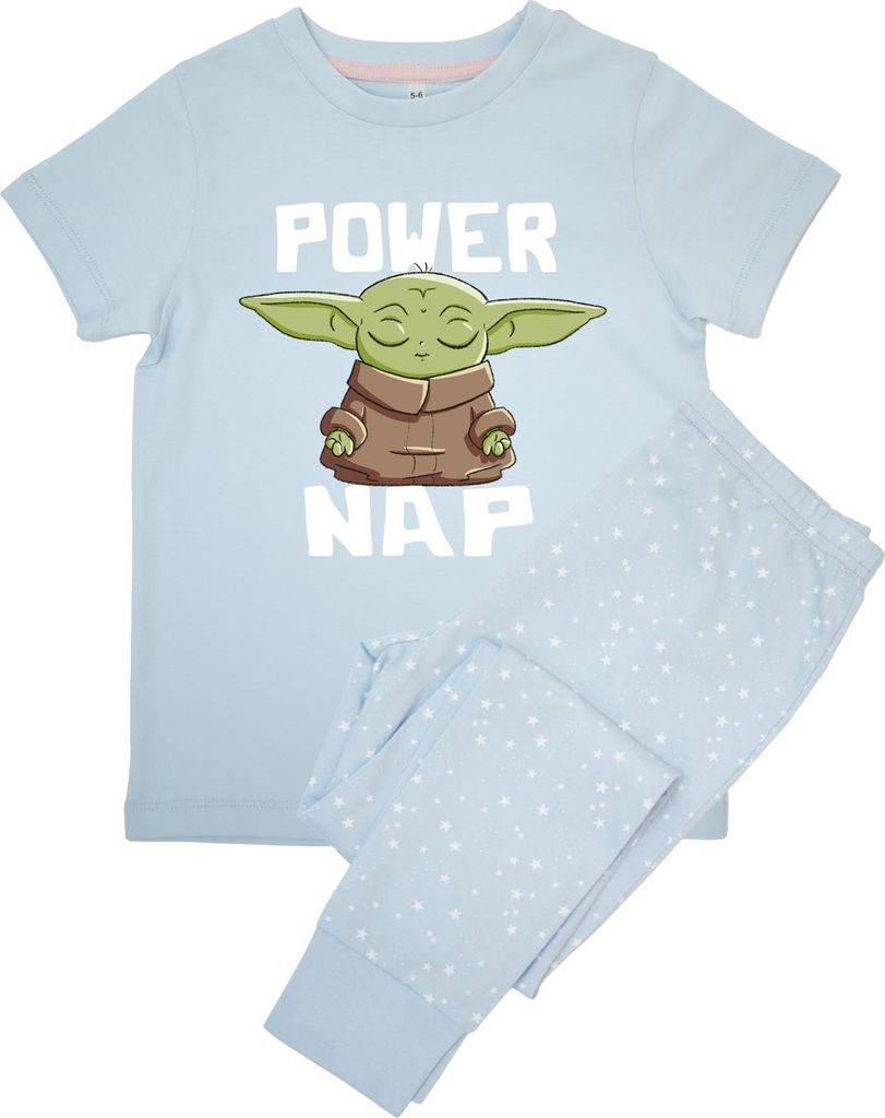 Star Wars Mandalorian - "Power Nap" Schlafanzug mit langer Hose für Mädchen, kurzärmlig BI56659 (110) (Babyblau)