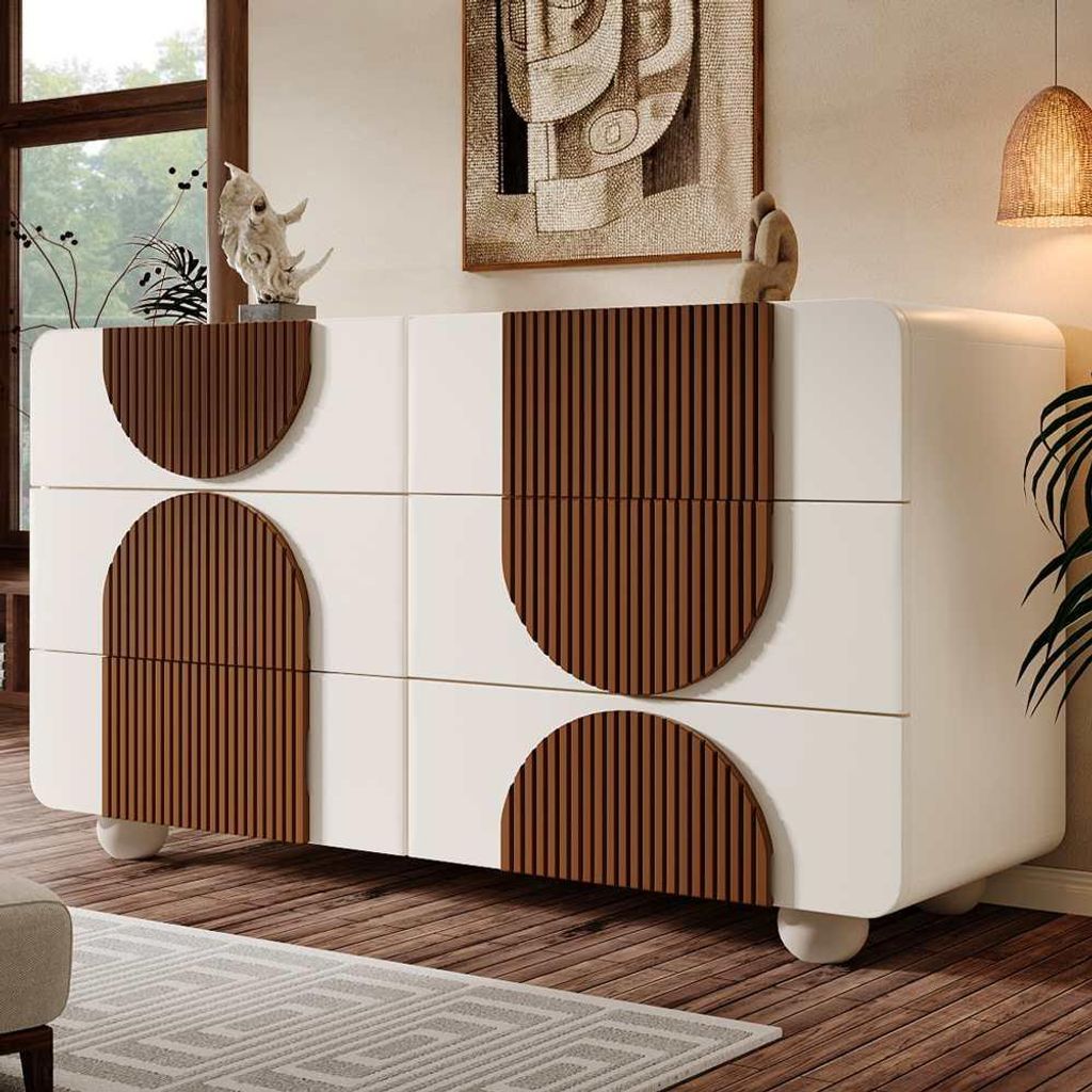 Elegante weiße Kommode mit geschwungenem Design, Produktbild 