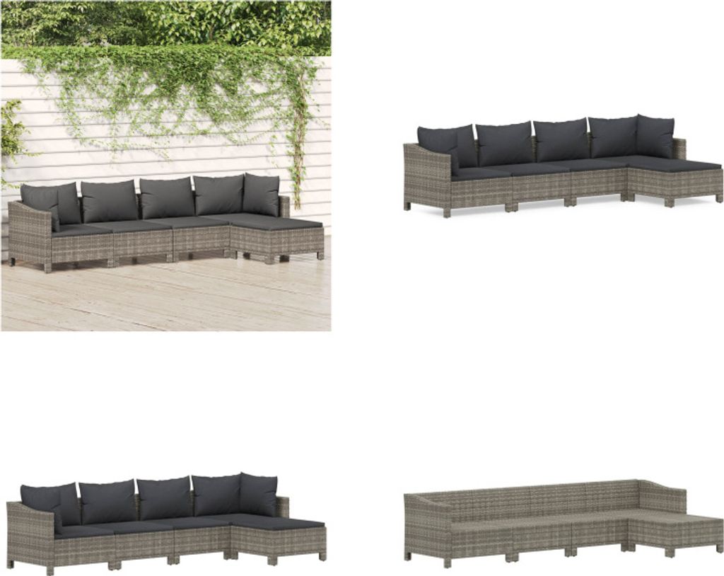 vidaXL 5 tlg. Garten Lounge Set mit Kissen Grau Poly Rattan - Garten Lounge Set - Garten Lounge Sets - Lounge Set - Gartenmöbel Set