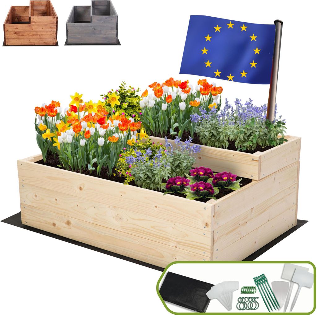 MODO24 Hochbeet Holz, Pflanzkasten, Massivholz, Kiefer, Kräuterbeet, Blumenkasten, Garten, Terrasse, 36x90x63 cm, Natur, ZP07