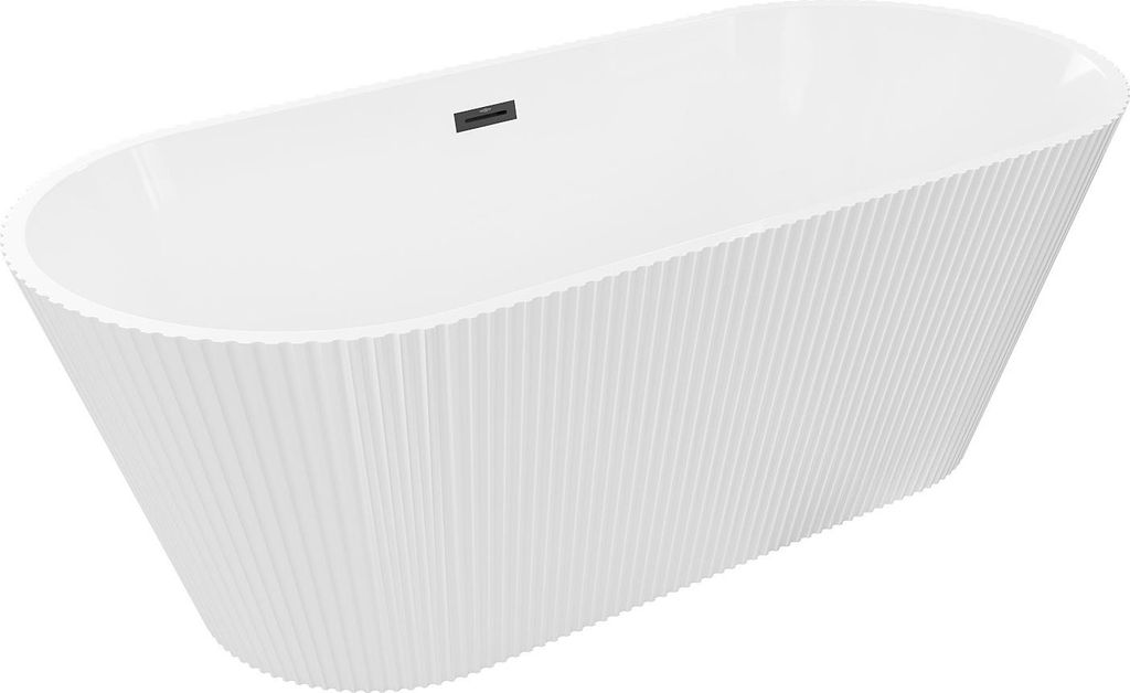 Mexen Yara freistehende geriffelte Badewanne 170 x 75 cm, weiß, schwarzer Überlauf - 52861707500-70