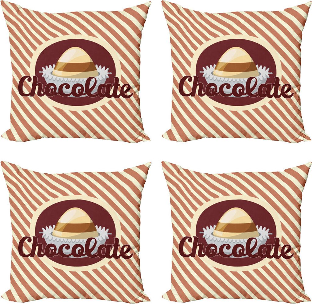 ABAKUHAUS Guten Appetit Kissenbezug Set (4 Stück), Schokolade Typography, Moderner Doppelseitiger Digitaldruck, 50 cm x 50 cm, Burnt Sienna Maroon