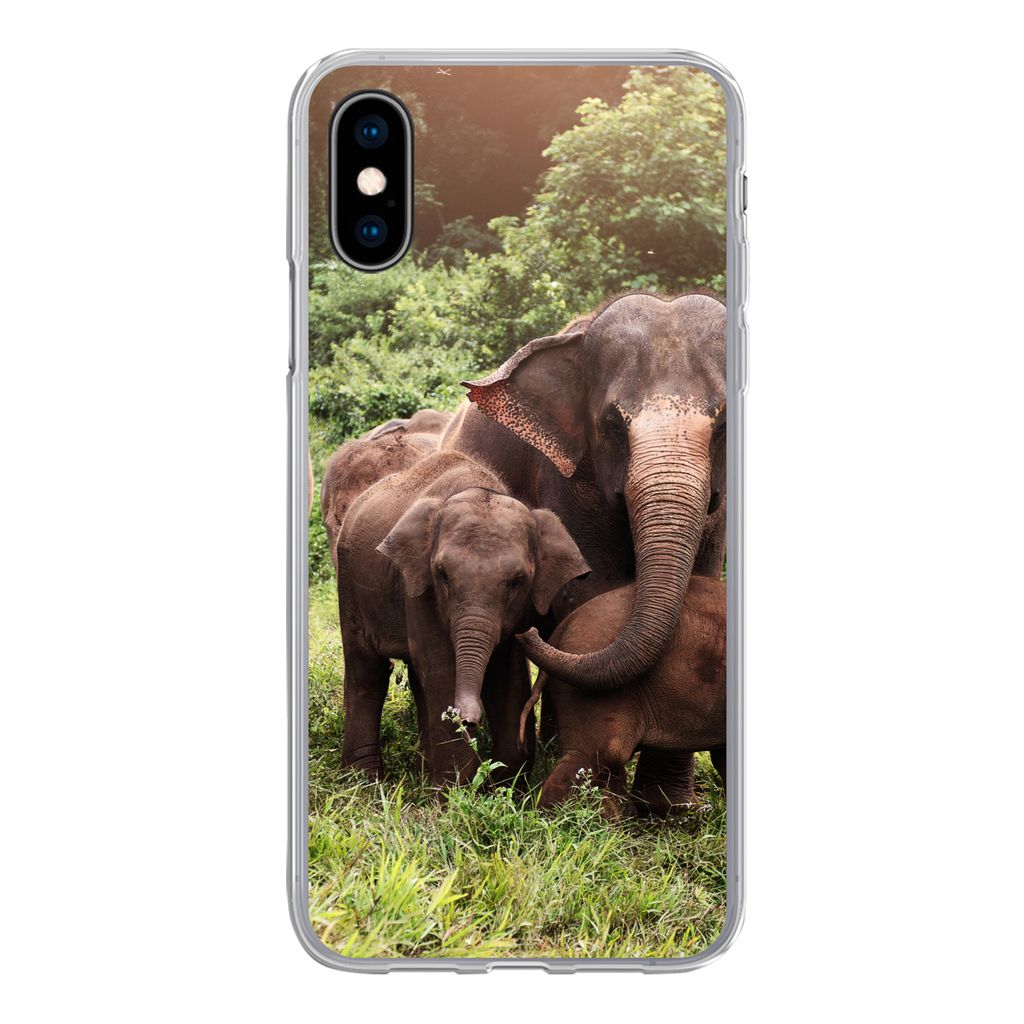 MuchoWow Handyhülle Schutzhülle Hülle für iPhone X Elefant - Tiere - Wald - Gras - Grün Silikon Softcase Handy Hülle - Handyhülle