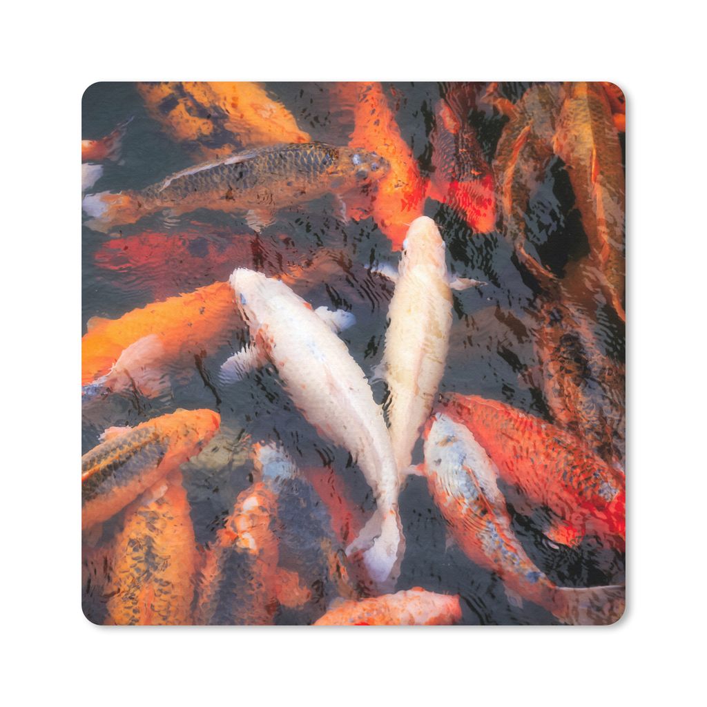MuchoWow Mauspad Mousepad Ein Teich mit Koi-Karpfen von oben 20x20 cm - Mousepads - Maus Mat - Pad - Mausunterlage - Desk Mat - Bureauartikeln