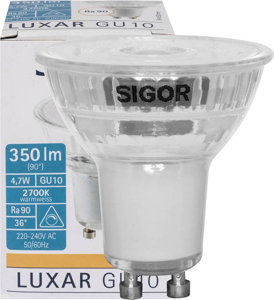 SIGOR 4.7W Luxar Glas GU10 350lm 2700K 36° dimmable QPAR51 Image du produit 