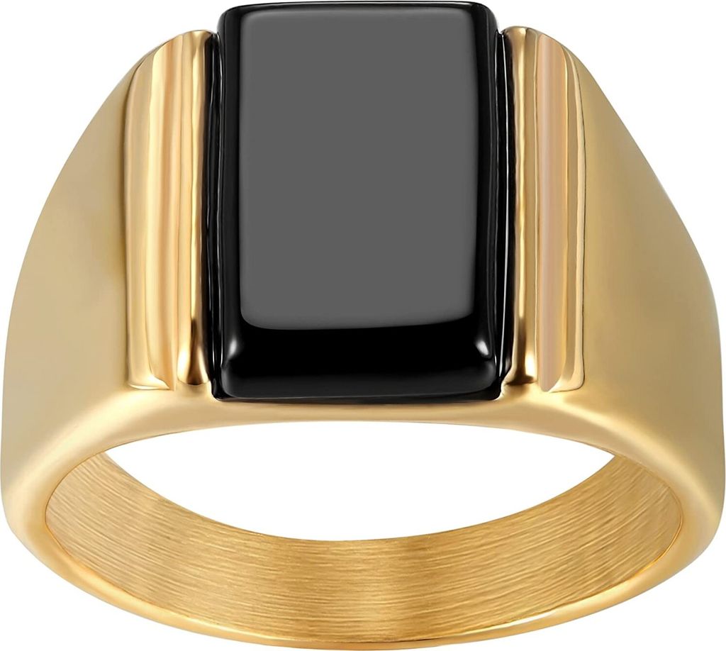 Karisma Männer Edestahl 316L Gold Herrenring - Agate Achat Schwarzer Stein - RHC100